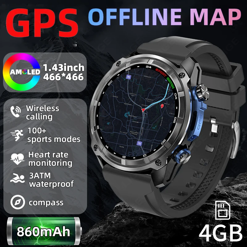 

LIGE 2025 Новые 860 мАч AMOLED GPS Смарт-часы Мужчины Спорт на открытом воздухе Фитнес Фонарик 3ATM Водонепроницаемые Bluetooth-умные часы с вызовом