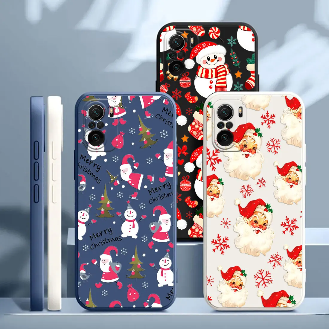 크리스마스 산타클로스 케이스 샤오미 포코 X7 F7 M7 X4 X5 F6 M6 프로 5G X3 미 11 라이트 10T 11T 12T 13T 14T 15T 프로 15 폰 커버