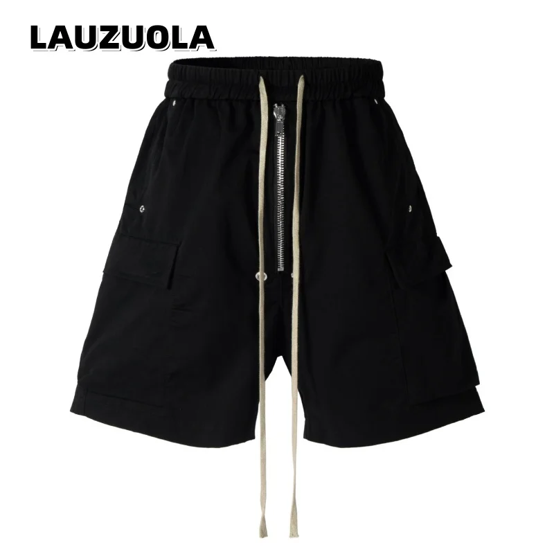 Men's High Street Cargo Shorts 2026 New Drawstring Waist Big Zipper Multi Pocket Loose Casual Short Pants for Summer