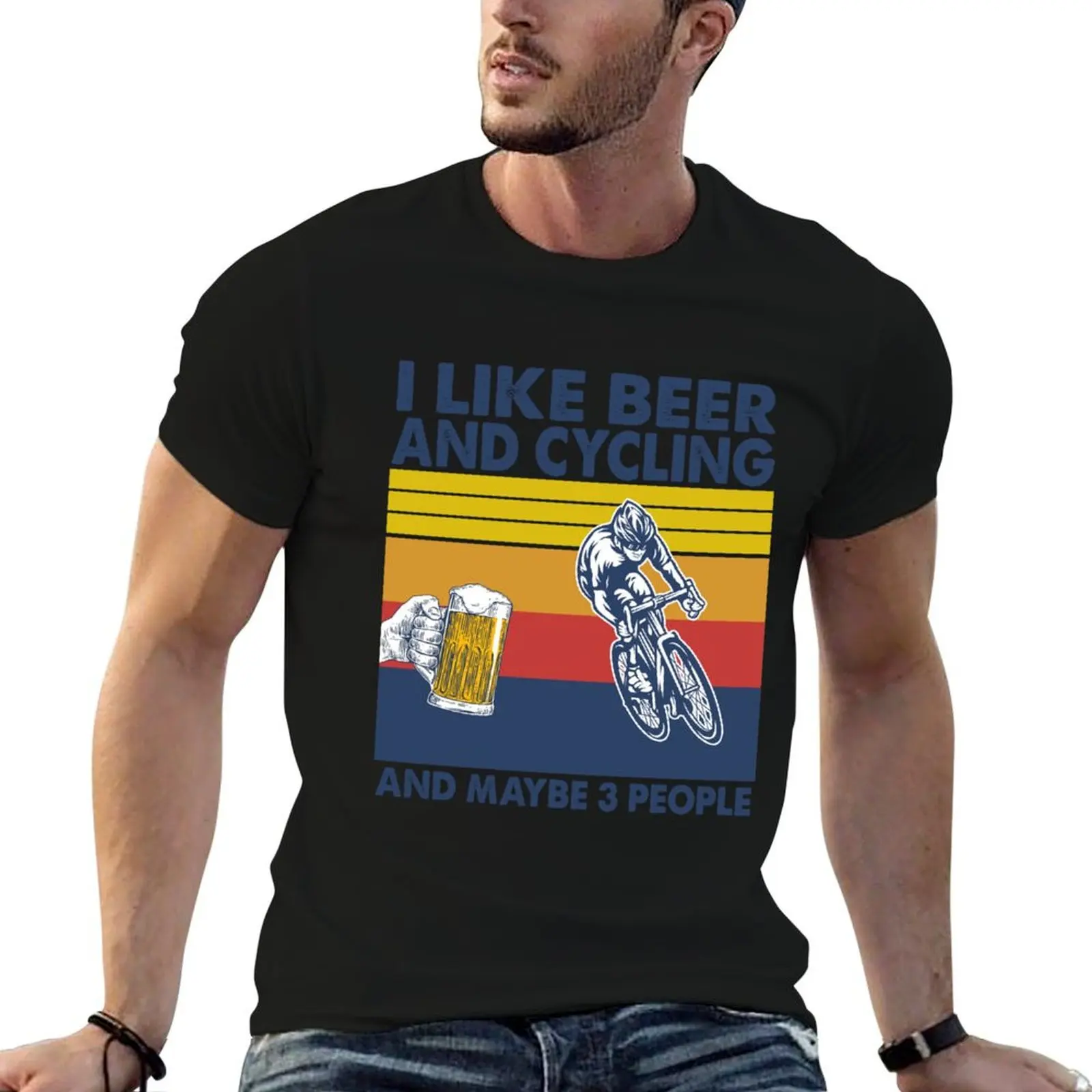 i like beer and cycling and maybe 3 people T-Shirt Soft Durable Cotton T-Shirt