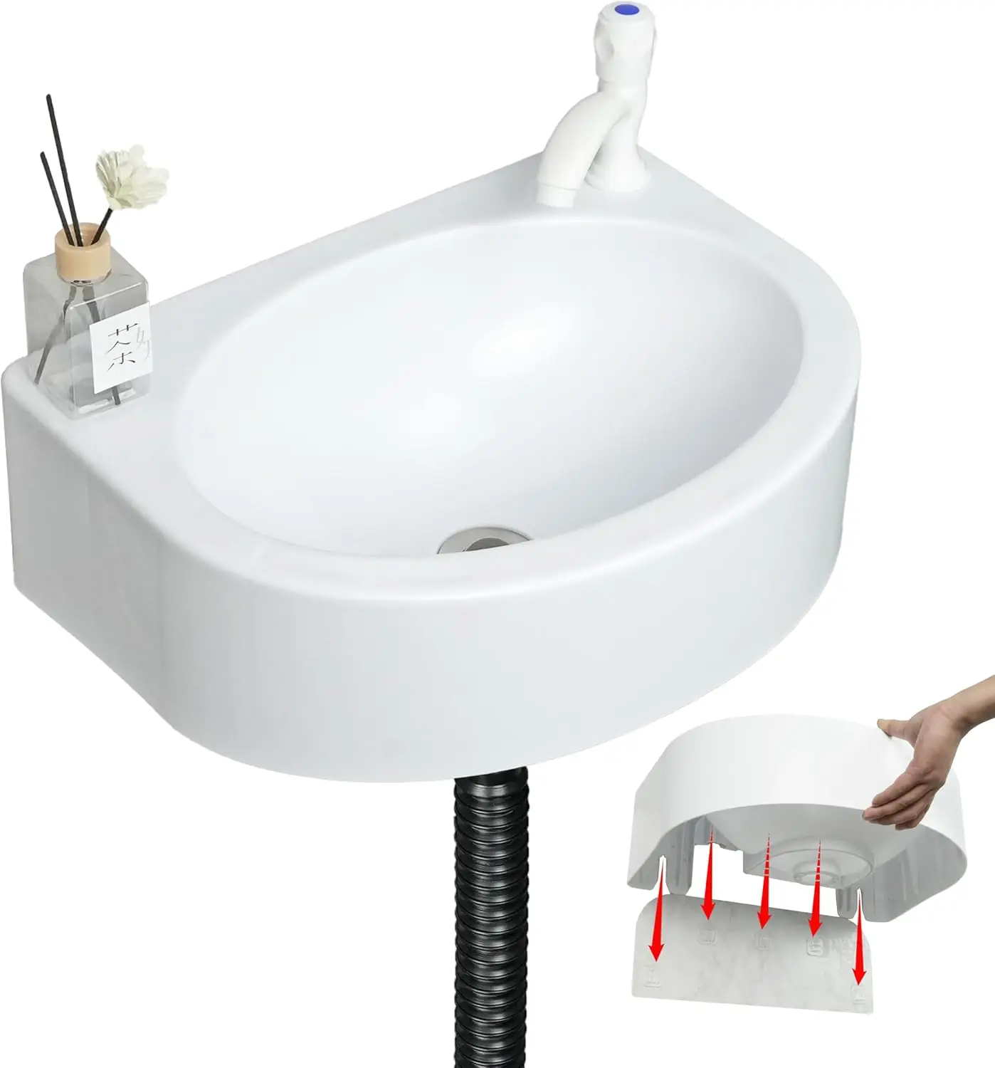 

Wall Mount Bathroom Sink 17.7"x13.4" No-Drill Installation Self-Adhesive Wash basin with 1.26 Faucet Hole Bathroom Sinks Floatin