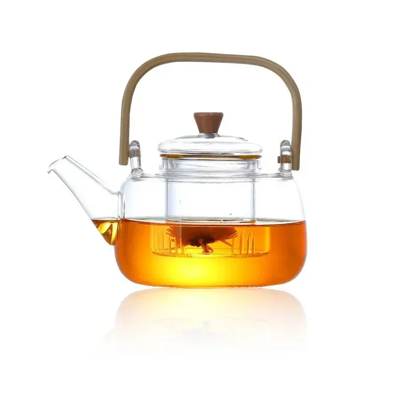 

Glass Teapot Heat-Resistant Borosilicate Boiling Thickened Bamboo Handle Household Tea Set WF