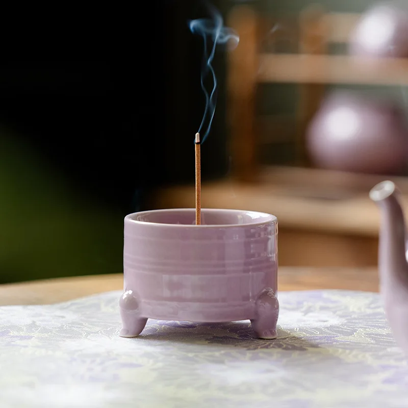 New Chinese Style Purple Auspicious Round Censer with Nine Hole Incense Holder Home Tea Ceremony Minimalist Incense Stick Base