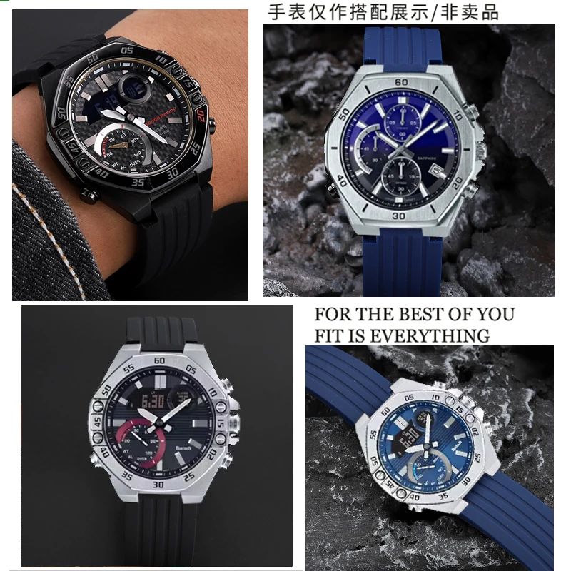 For Casio EDIFICE Ocean Heart EFB-680 ECB-10 YD Men Bracelet modified raised Watchband 24*16MM 14MM rubber silicone watch strap