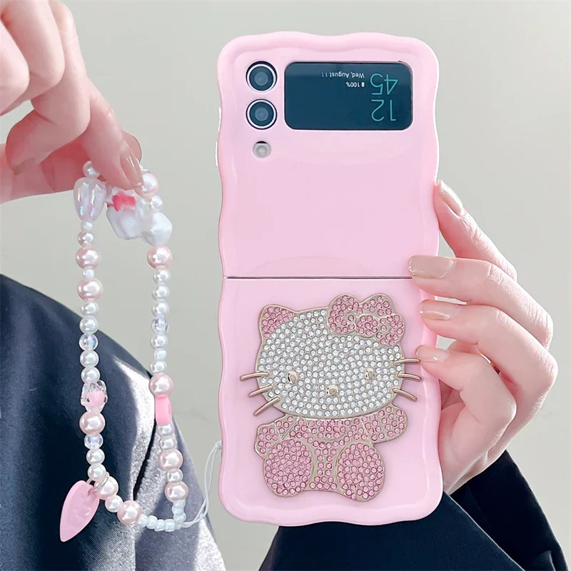 

Glitter Sanrio Hello Kitty Glitter Case with Pendant Case for Samsung Galaxy Z Flip 3 4 5 Flip5 Flip4 Flip3 Back Case