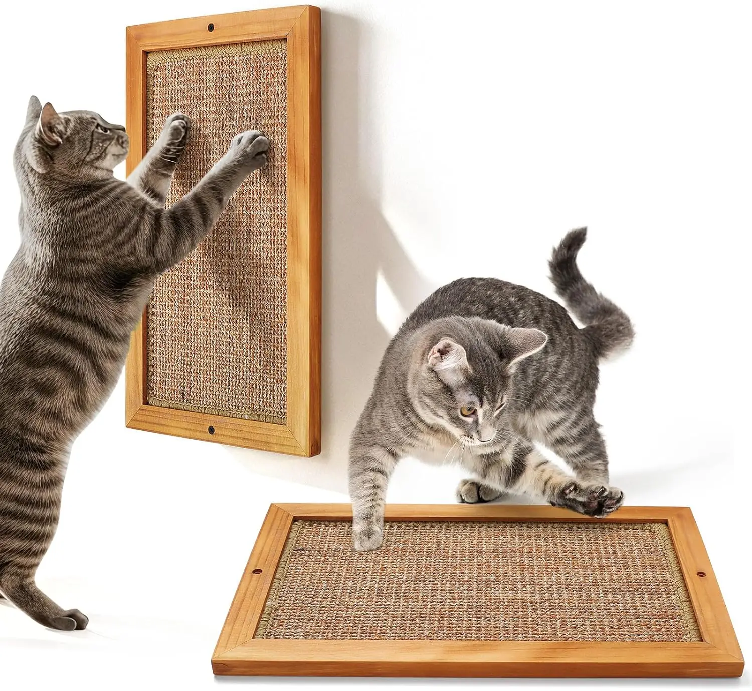 

Large Wooden Sisal Cat Scratching Post - 2PCS Wall or Floor Mounted Vertical Scratcher for Indoor Cats and Kittens
