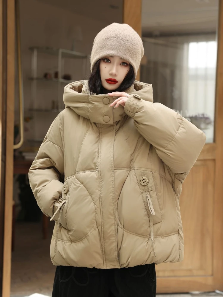 여성 후드 푸퍼 재킷 2025 신상 겨울 90% 화이트 덕다운 코트 두꺼운 따뜻한 숏 파카 여성 캐주얼 오버코트 아우터