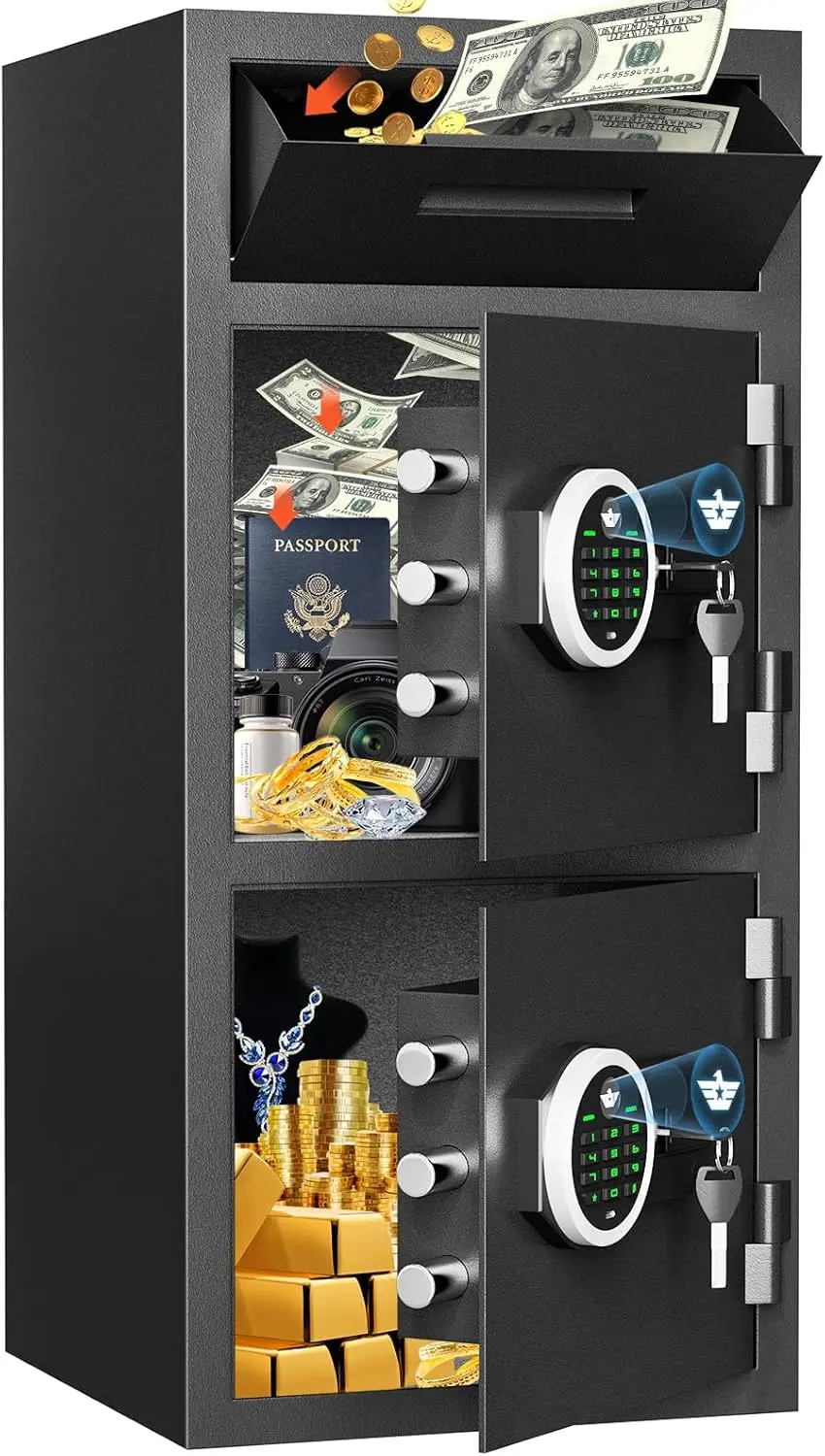 

Очень большой домашний сейф 6,5 куб, огнестойкий, водонепроницаемый, с откидным слотом, цифровой сейф с двойной дверью и крючком для ключей, деньги