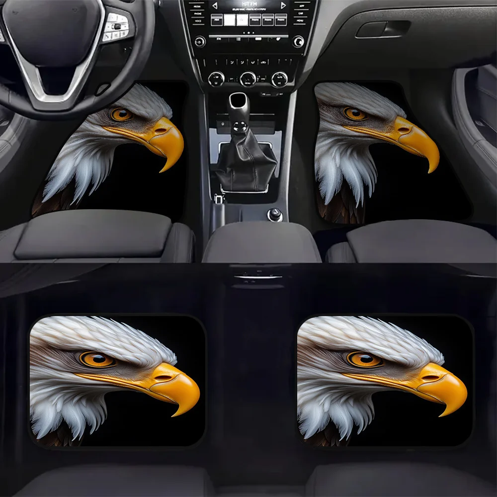 4pcs Eagle Floor Mats - Durable Polyester, Fit For Hatchbacks & Sedans, Stylish Car Interior Accessory With Eagle Design, Machin