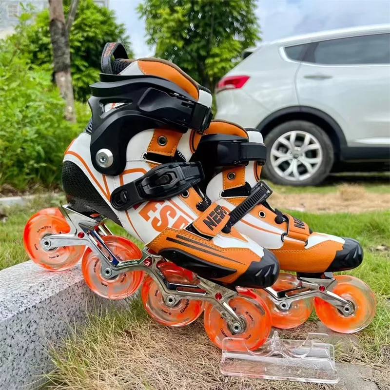 Grote Oranje Professionele Koolstofvezel Glijbaan Skates Schoenen Voor Mannelijke Jongens Youngs Street Fight Road Skating Shift Drift Show Fsk Rock