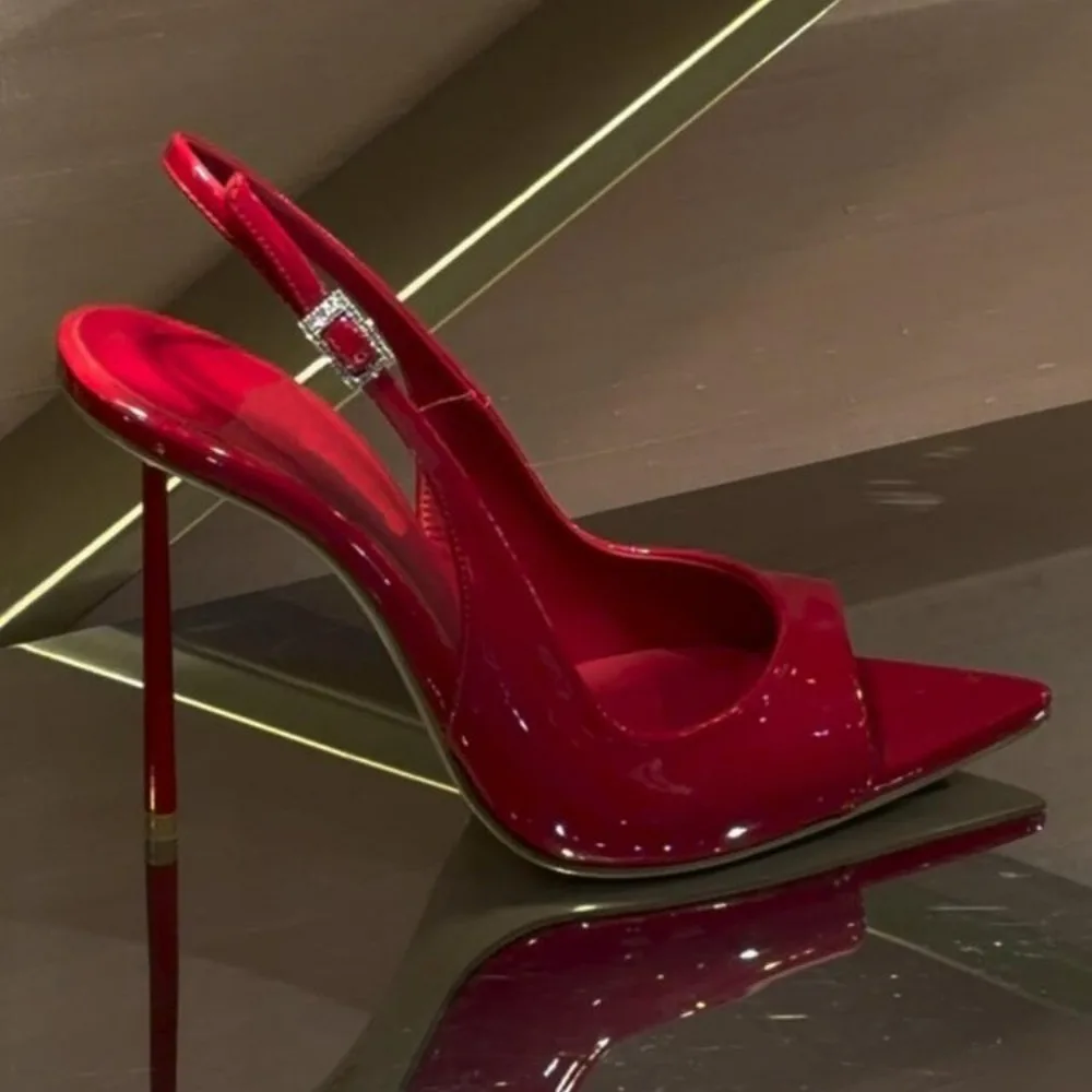 New Red Patent Leather Glossy Stiletto Sandals Show Temperament 2026 New Open-toe High-heeled Fish-mouth Shoes