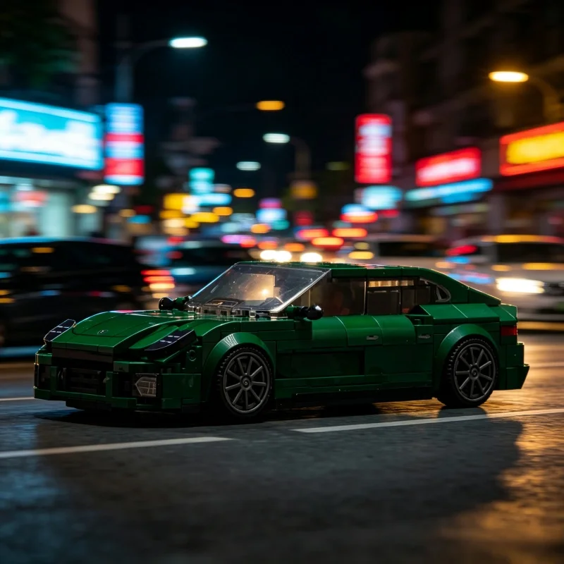

Vintage Green Sports Car Building Blocks Model High Detail DIY Assembly Vehicle Toy Adult Collectible Desktop Ornament