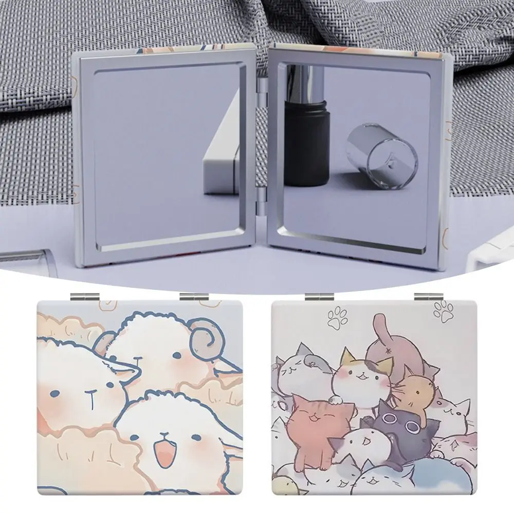 Foldable Folding Makeup Mirror Cartoon Portable Cosmetic Vanity Mirror Animal Mini Square High-Definition Mirror