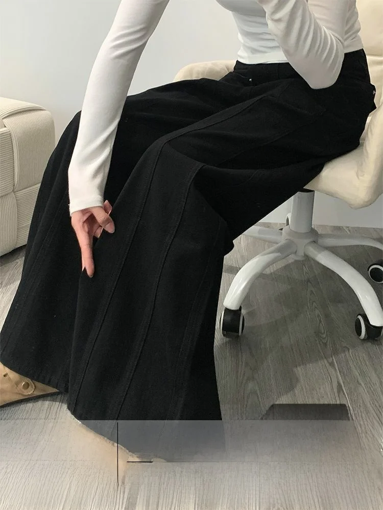 

High Waist Straight Leg Washed Denim Jeans Women's plus Size Summer Drapey Wide Leg Floor Length Pants Simple American Style