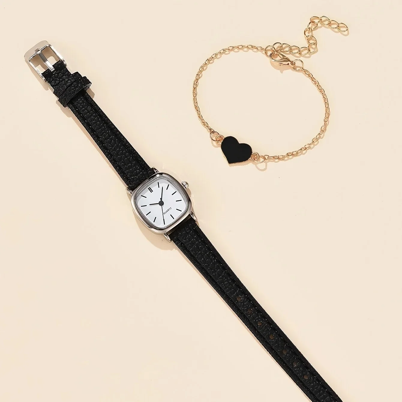 1pc Glitter Dial Square Dial Quartz Watch & 1pc Bracelet Fancy Women Watches Jewelry Sophisticated And Stylish Women Watch