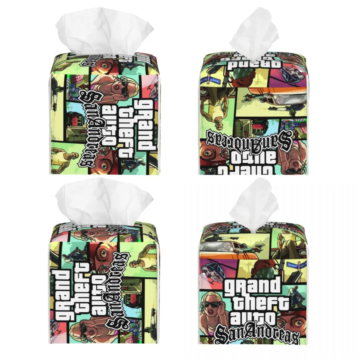 Custom Grand Theft Auto San Andreas Tissue Box Cover PU Leather Square GTA Video Game Facial Tissues Holder for Office