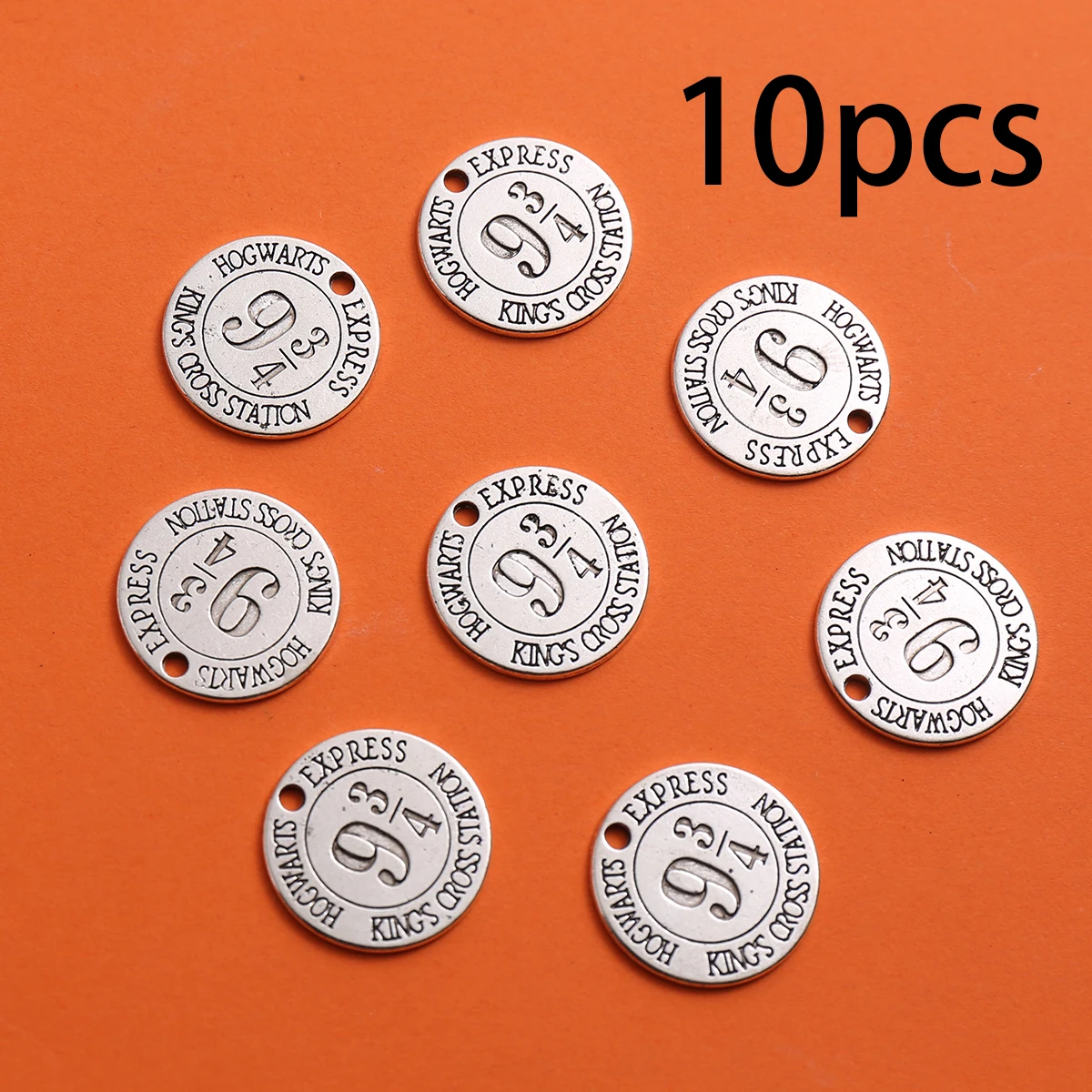 10 Pieces of Vintage Round Pendants, Single-Hole English-Style Charms, Suitable for DIY Bracelets, Wristbands, Necklaces, Vintage-Style Beading Materials