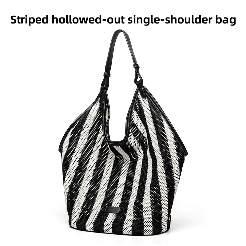 

Плетеная сумка на одно плечо в ленивую полоску, большая вместительная сумка-тоут, сумка-корзина для овощей, холщовая сумка с вырезами