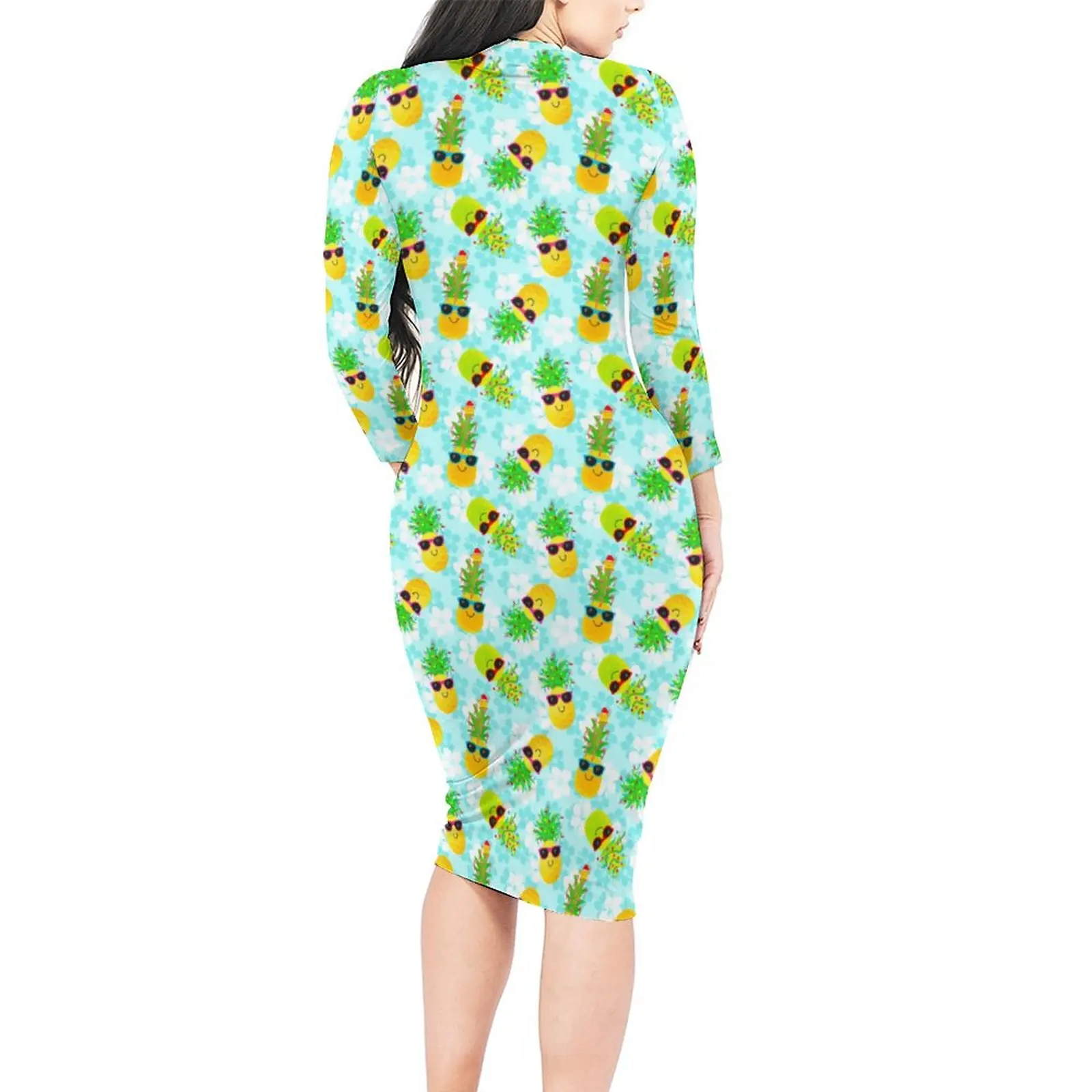 Christmas Pineapples Dress Female Tropical Aesthetic Bodycon Dress Holiday Long Sleeve Trendy Dresses Design Big Size Vestido