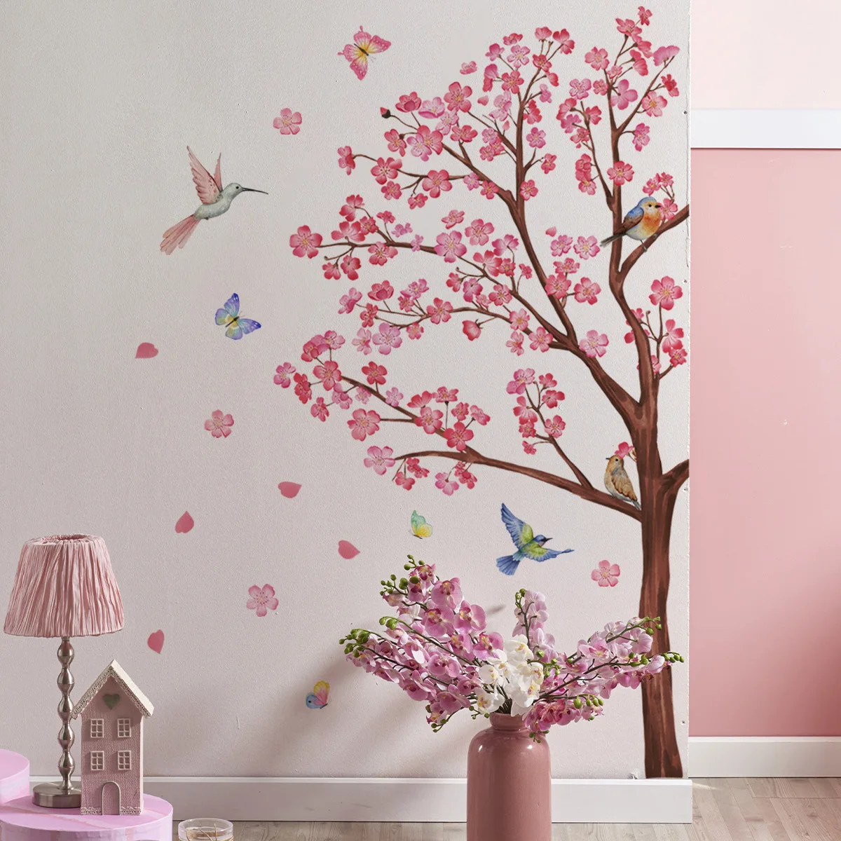 Peach Blossom Tree Wall Sticker Birds Wall Decals Flowers  Birds Sticker Wall Decals Bedroom Children's Room Wallpaper