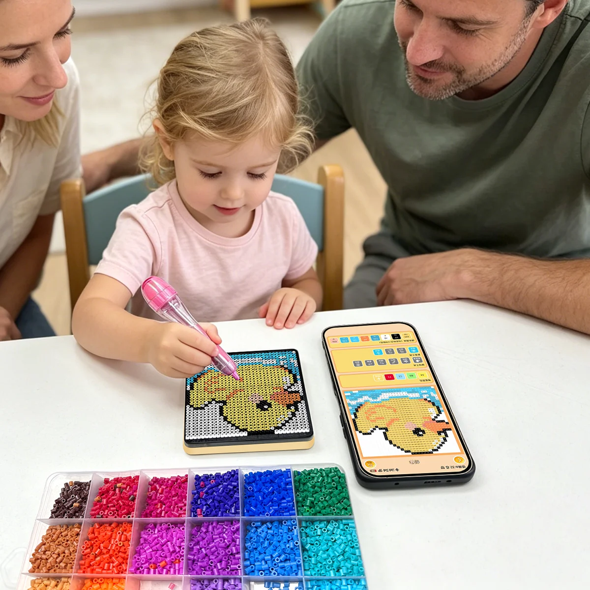LED Bead Art Light Board, App Guided Fuse Beads Pegboard DIY Pixel Crafts, School Art Toy Birthday Gift Starter Set
