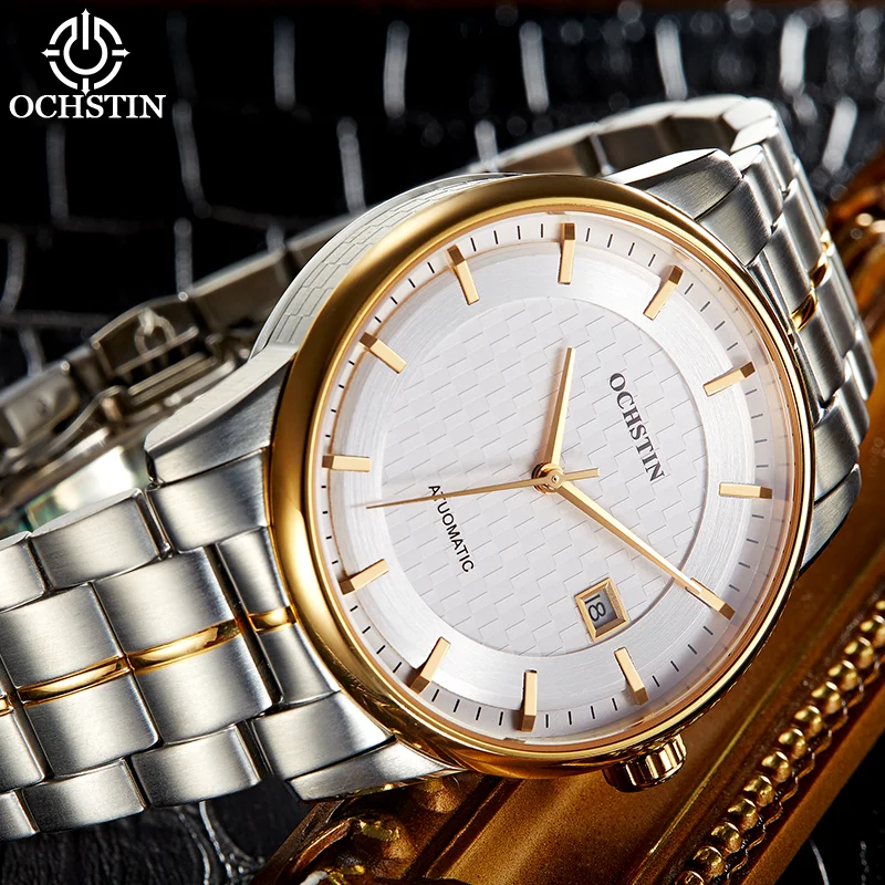 OCHSTIN Men Automatic Mechanical Watch Solid Stainless Steel Band Stainless Steel Case Waterproof Luxury Business Wristwatch