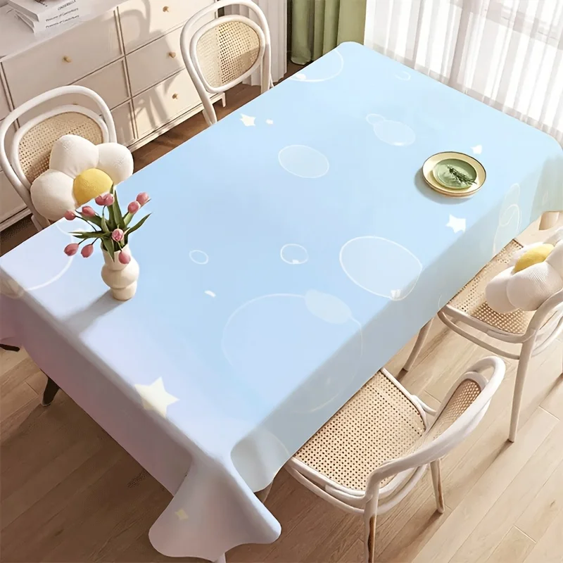 Light Blue Bubble Star Tablecloth, Soft Pastel Circle Star Print Waterproof Table Cover for Dining, Kids Party, Home Decor