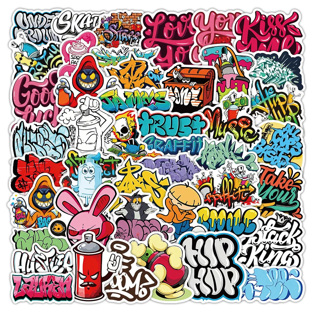 50Pcs Cool Graffiti Street Art Stickers for Laptop Skateboard & Water Bottle Decor Sticker Story Store