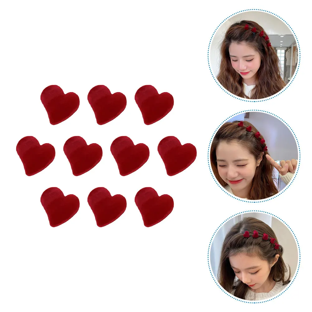 

10pcs Heart Hair Claw Clips Red Flocking Card Jaw Clamps Small Shape Locking Hair Accessories for Women Girls