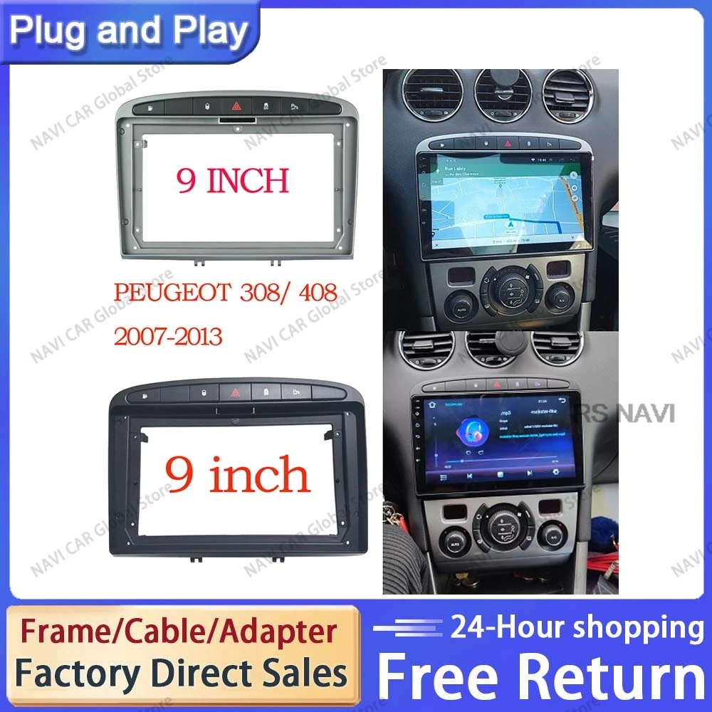 NAVI Car no DVD only Frame Audio Fitting Adaptor Dash Trim Facia Panel 9inch For PEUGEOT 308 408 2008-16 Double Radio Player