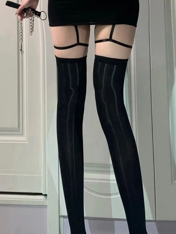 لمعان الغريبة النفط الدانتيل الحمالة الجوارب قطعة واحدة جوارب معلقة مفتوحة قطع رقيقة جدا جوارب الحرير جوارب طويلة طول جوارب MDV1 #5