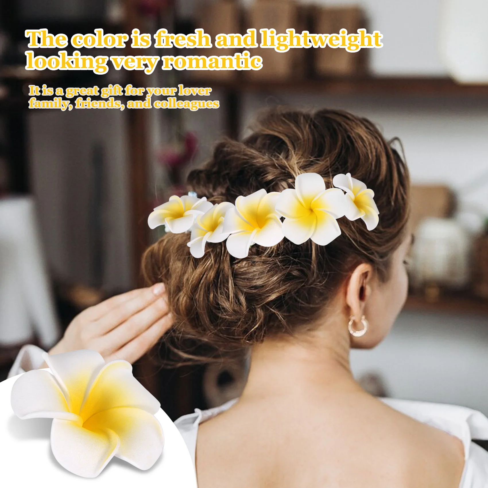 

ABLK 100Pcs White Foam Hawaiian Frangipani Artificial Plumeria Flower Petals Cap Hair Hat Wreath DIY Wedding Decoration 5cm