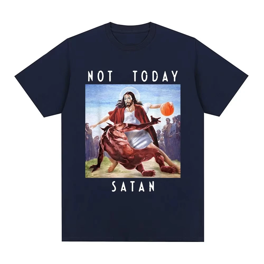 Not Today Satan Jesus Vs Satan in T Shirt Harajuku Casual T-shirt Men's Fashion Cotton Oversized T Shirts Streetwear Tops