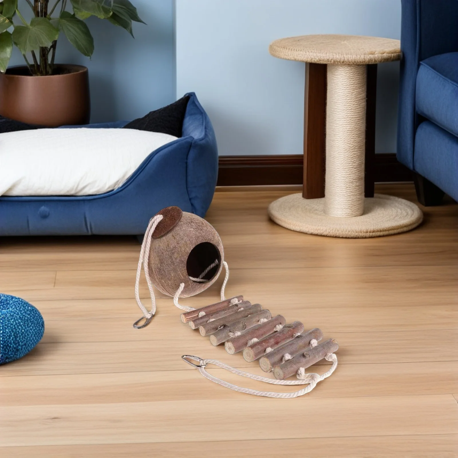 

2Pcs Natural Coconut Bird Nest Hut with Ladder Hanging Cage Accessory for Parakeets Lovebirds Reptile Hideout Outdoor Garden