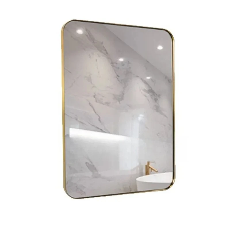 for Nordic Bathroom Mirror Rounded Corner Stainless Steel Wall Mounted Brass Gold Intelligent Anti Fog LED Decorative Vanity