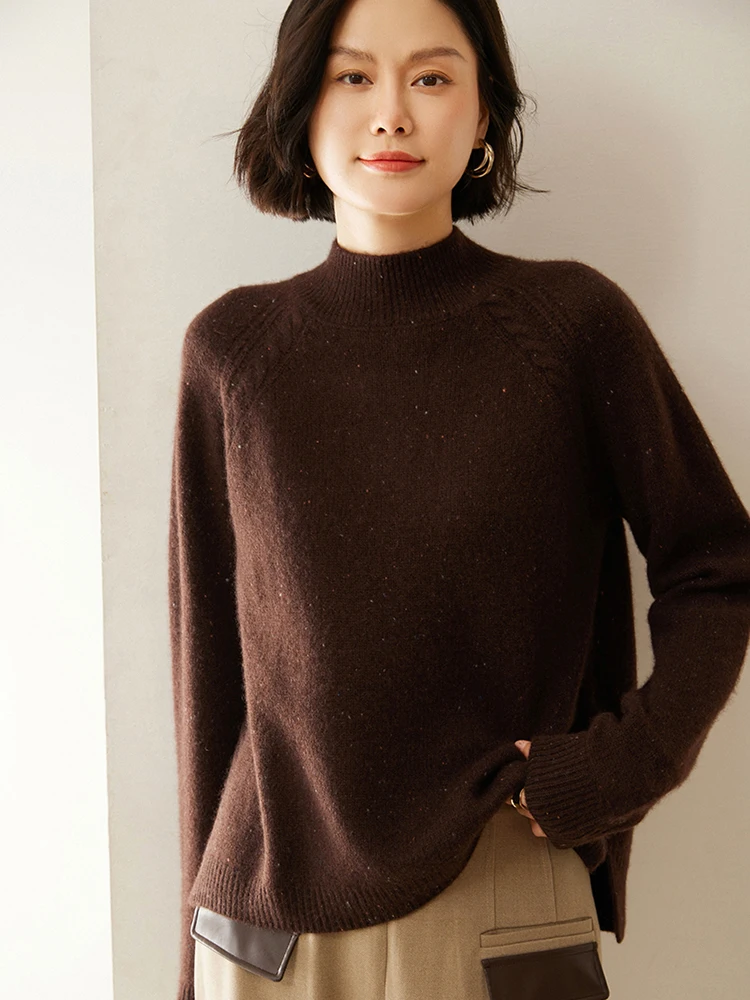 

Choice Women 100% Cashmere Sweater Mock Neck Pullover Autumn Winter Simple Basic Cashmere Knitwear Soft Thick Warm Clothing Tops