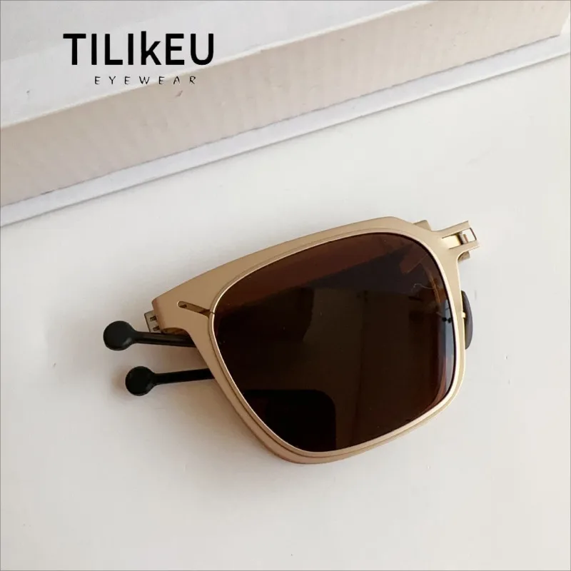 New Aviation Stainless Steel Folding Polarized Sunglasses Designer Luxury Men Sun Glasses Square Driving Anti-Glare Shades UV400