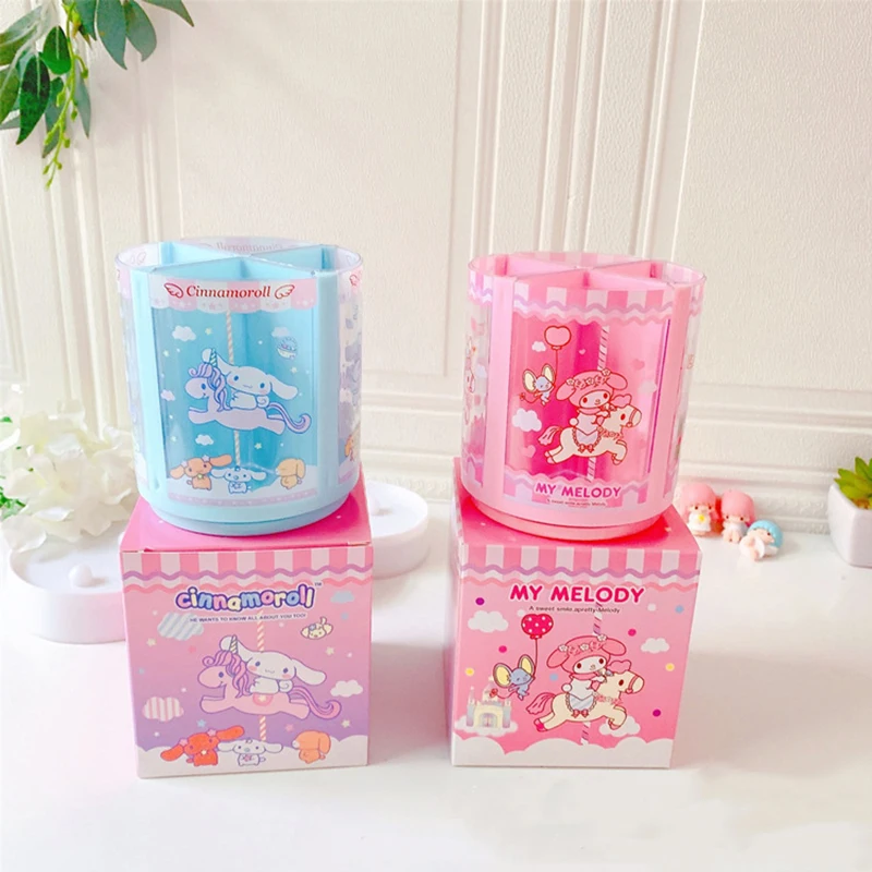 

New My Cinnamoroll Melody Kawaii Girl Heart Spinner Rotatable Pen Holder Anime Cute Desktop Plastic Debris Bucket