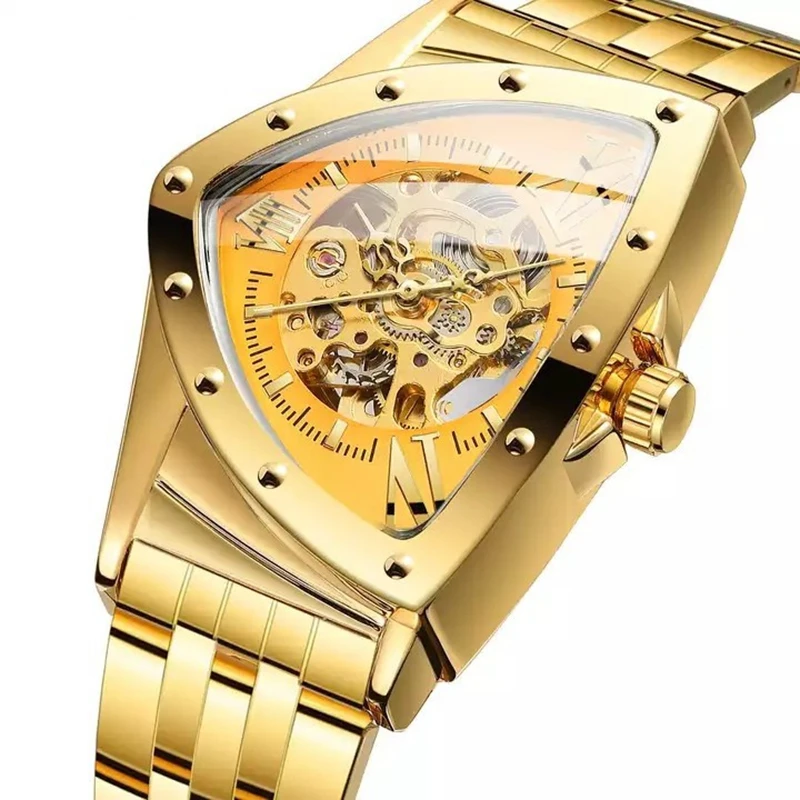 Features Hollow Triangular Mechanical Watches Stainless Steel Men\'s Wristwatches Fashion Brand Men Clock Male Dropshipping!!!