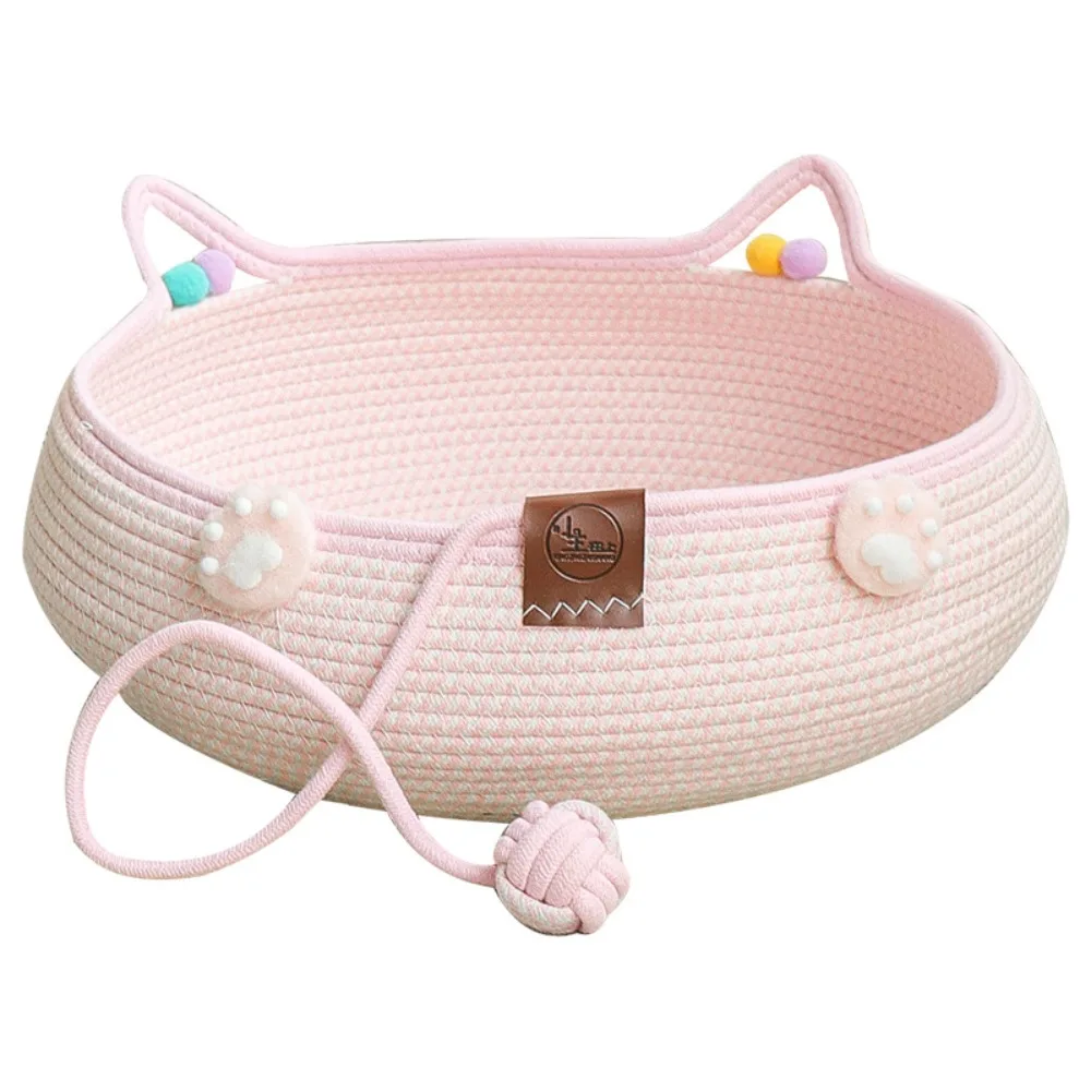 

New Washable Pet Bed Breathable Removable Braided Cat Bed with Ball Handmade Weave Cat Nest Pet Supplies