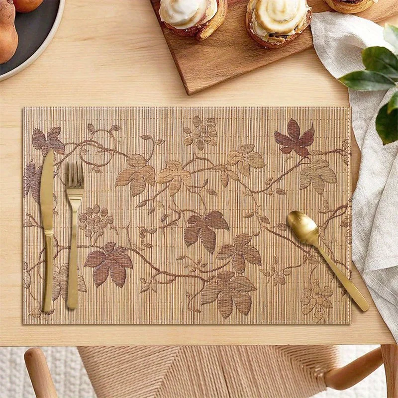 Bamboo Leaves Grape Vine Heat Resistant Washable Table Placemats Kitchen Dining Decor 4 Piece Set