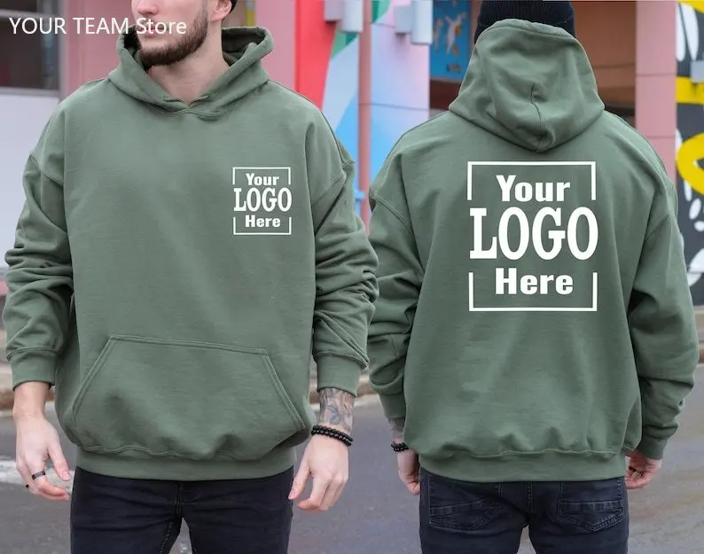 Custom Sweatshirt Your Business Logo or Brand Logo Front and Back Hoodie Your Design Here Team Company Logo Shirt Gifts