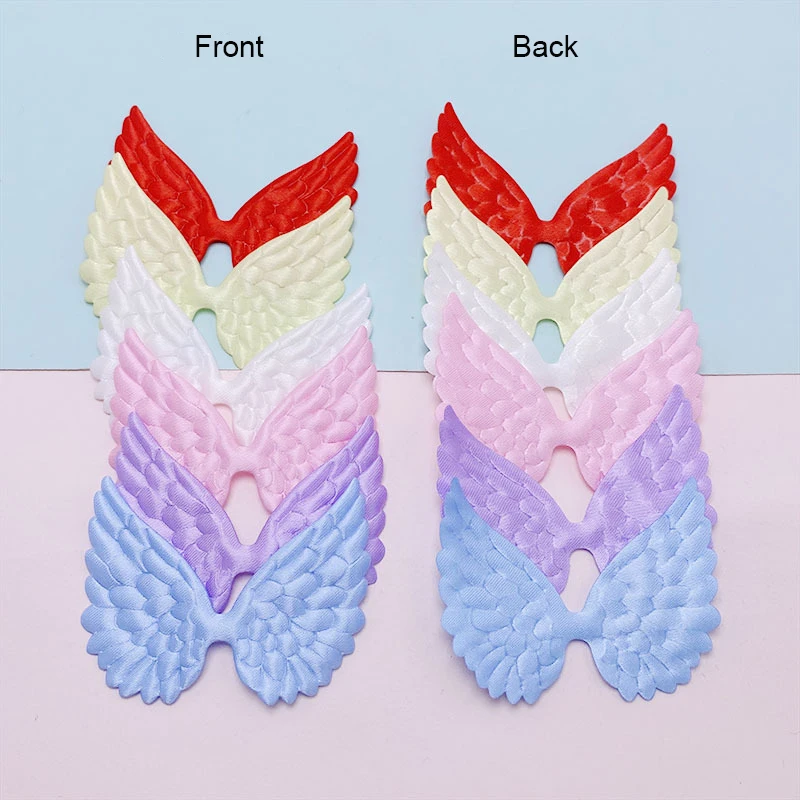 60Pcs 5.8x4.5CM Fabric Satin Angel Wing Padded  Appliques For DIY Children Hair Clip Accessories Garment Headwear Decor Patches