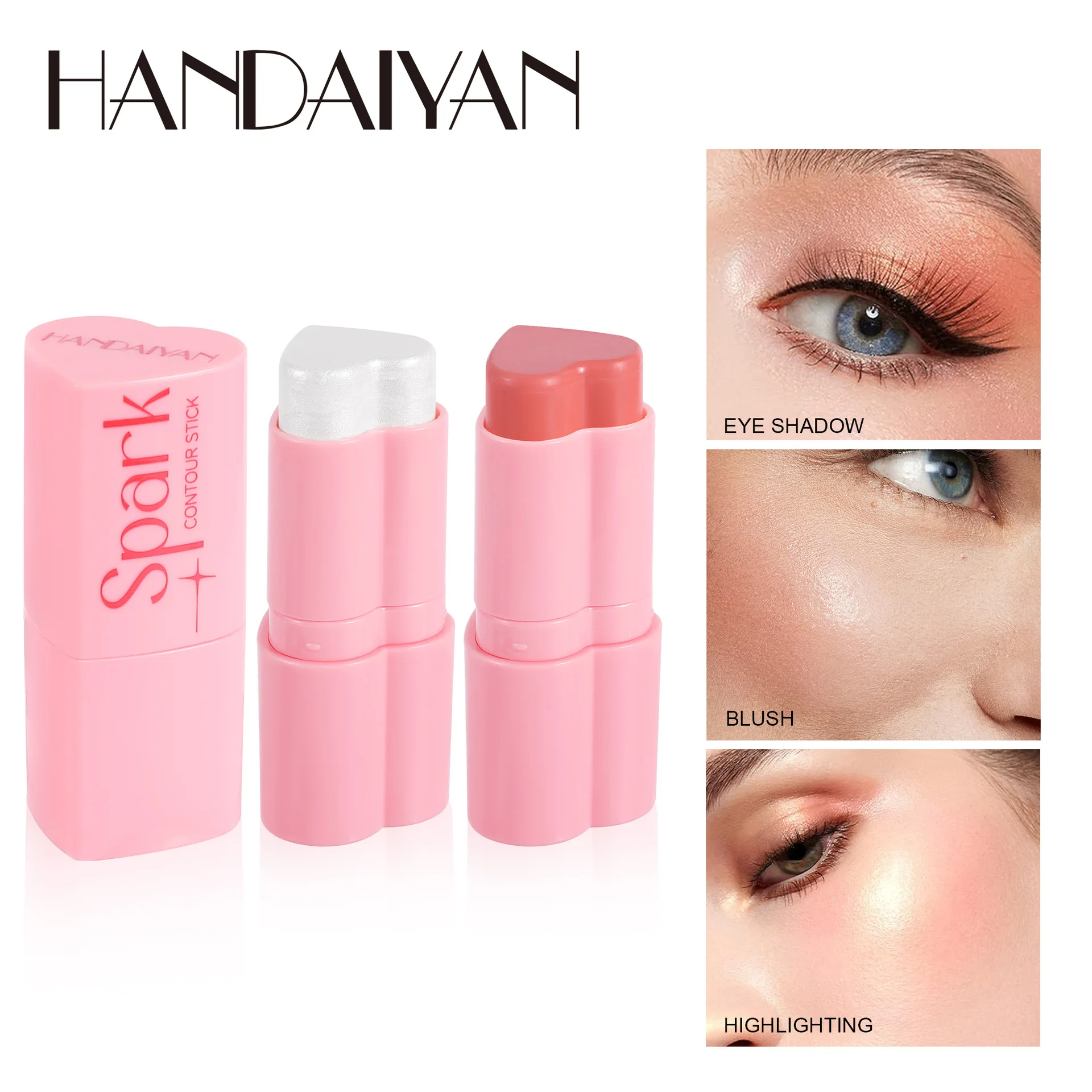 Handaiyan Amor Em Pó Blush Creme, Pérola Fina Glitter Blush, Destaque Vara, Bochechas Macias, Atural Ruddy, Rosto Iluminar, Vermelho