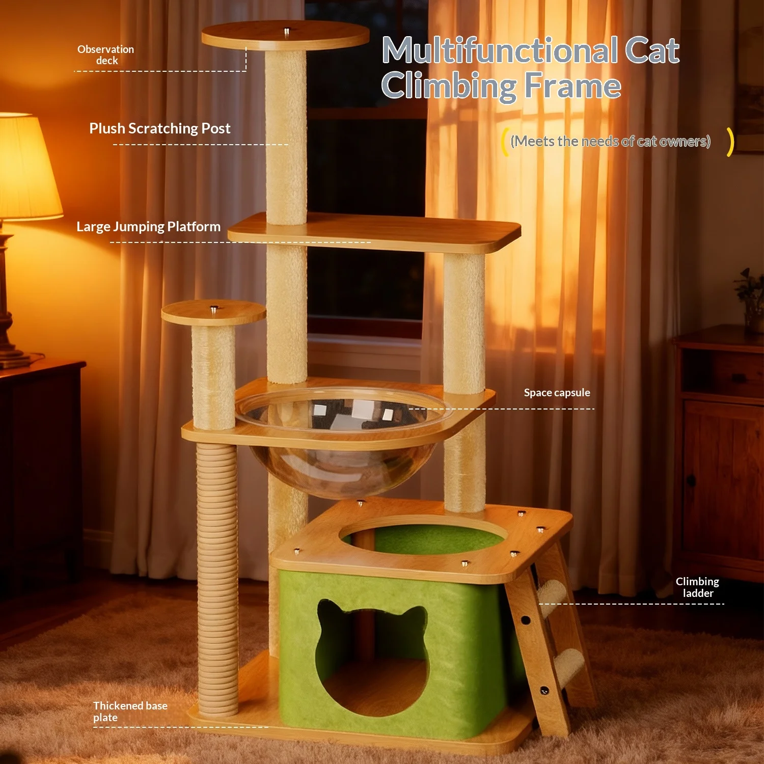 Árbol para gatos cápsula espacial con cama y villa, ahorra espacio - imagen 4