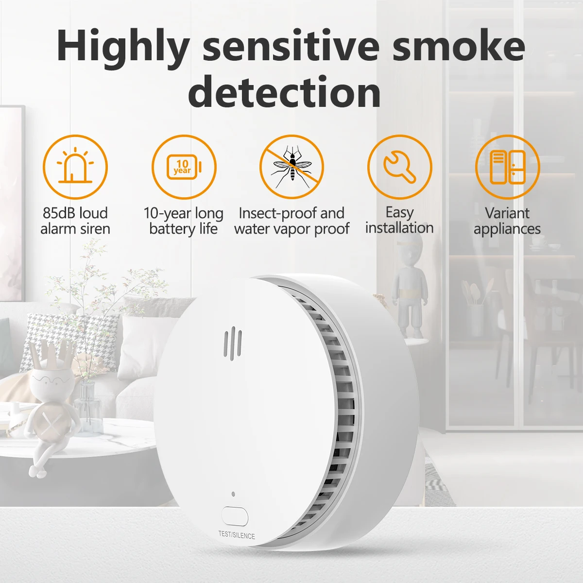 IMOU แบบสแตนด์อโลน SMOKE ALARM เซ็นเซอร์ควัน 10 ปีแบตเตอรี่ลิเธียมดําเนินการ 85DB Buzzer แมลงน้ํา Wapor PROOF Home Security