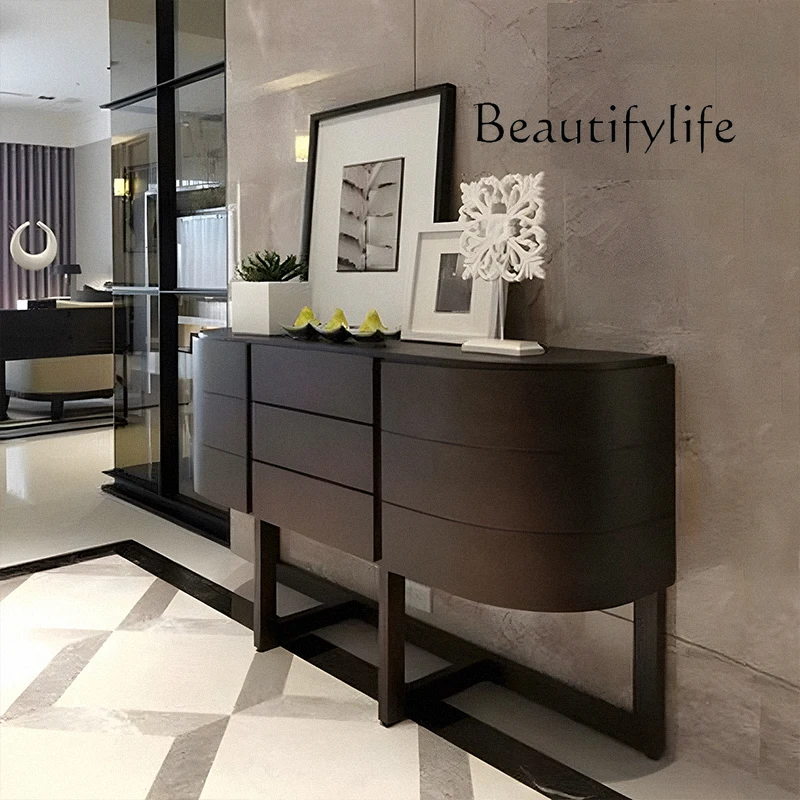 

Italian light luxury solid wood porch cabinet, semi-round entry solid wood porch table, foyer cabinet, living room, modern dinin