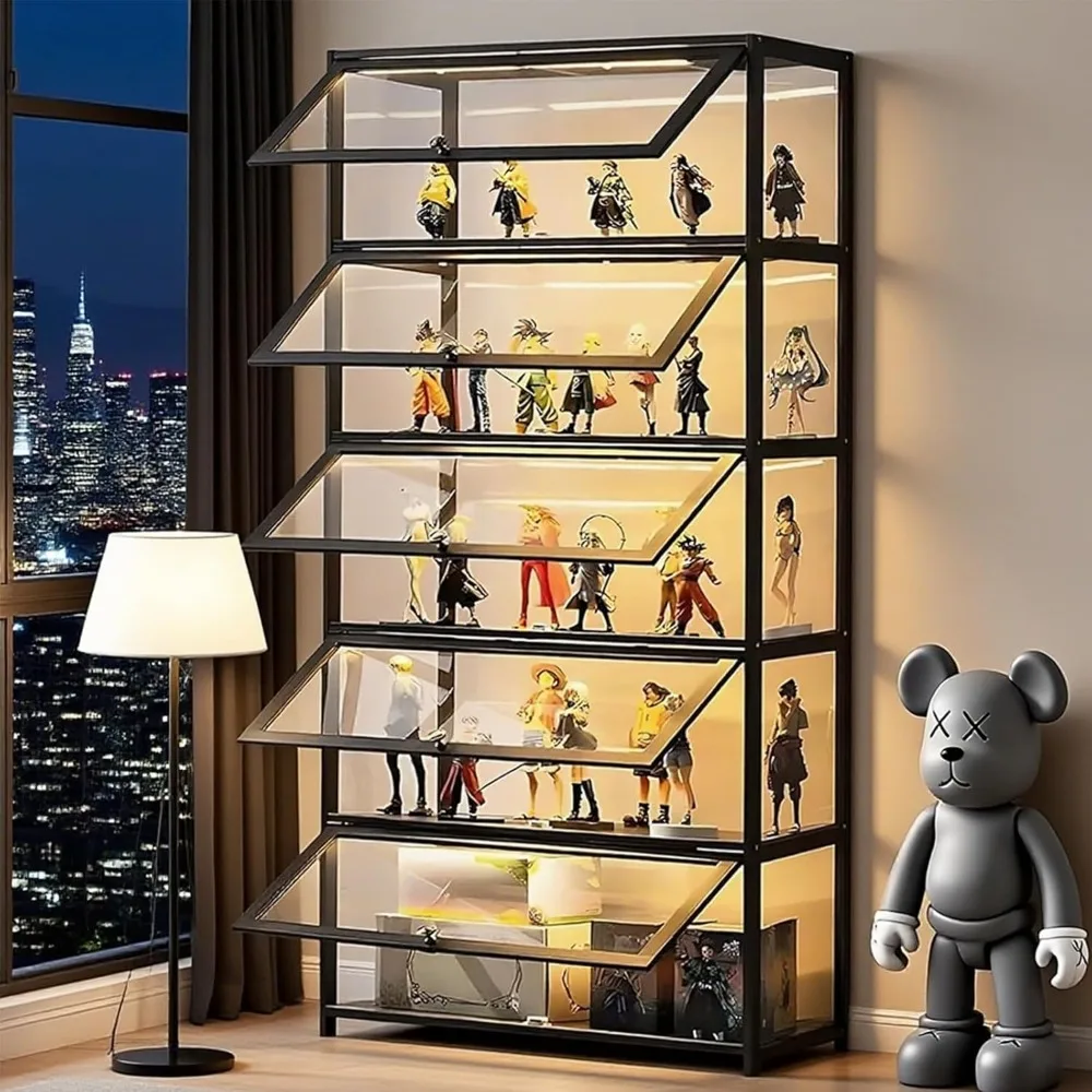 Multi-Level Acrylic Glass Door Display Cabinet for Collectibles and Toy Storage, Children's Bookshelf Organizer