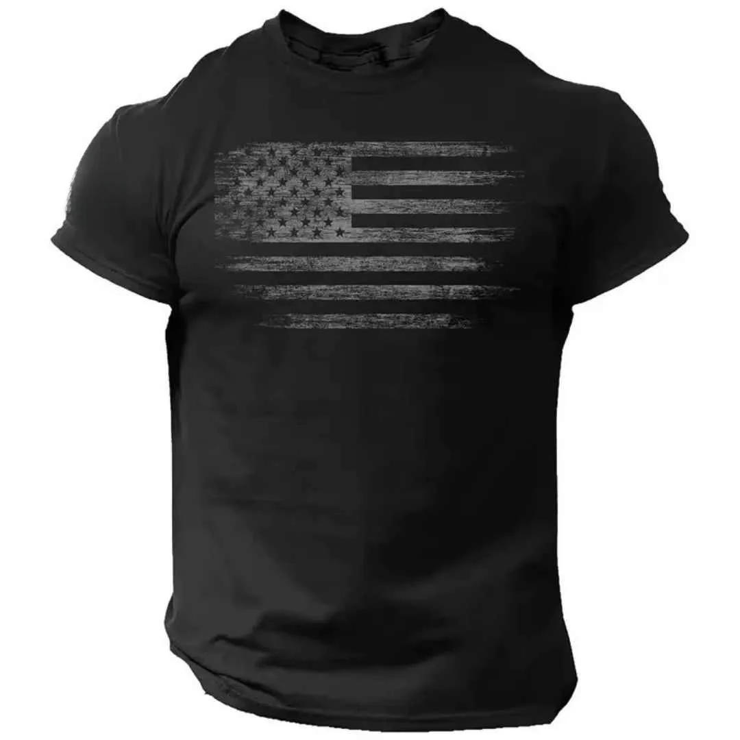 

2025 Summer New Men's T-irt 3D American Flag Print Casual Ultra Slim Fit Pure Cotton Youthful Modern Sle Thermal Nine Sve