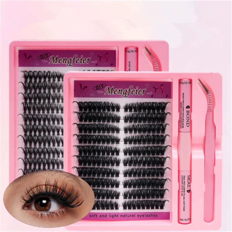 40P80P Ciglia finte con tappo automatico a forma di D, segmento diviso spesso e largo, set di ciglia fai da te a grappolo singolo, set fai da te per arricciare